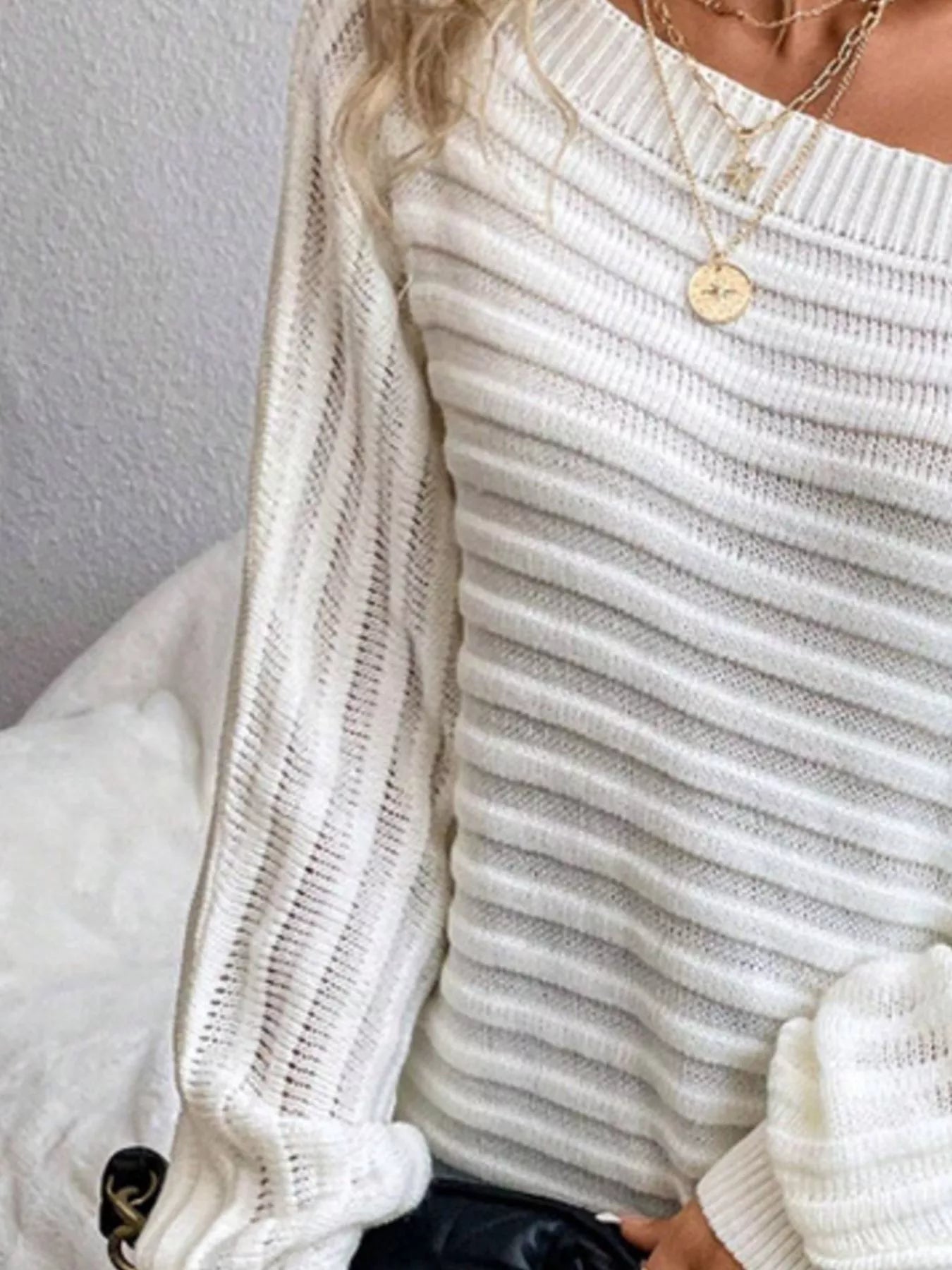 One Shoulder Ribbed Knit Sweater