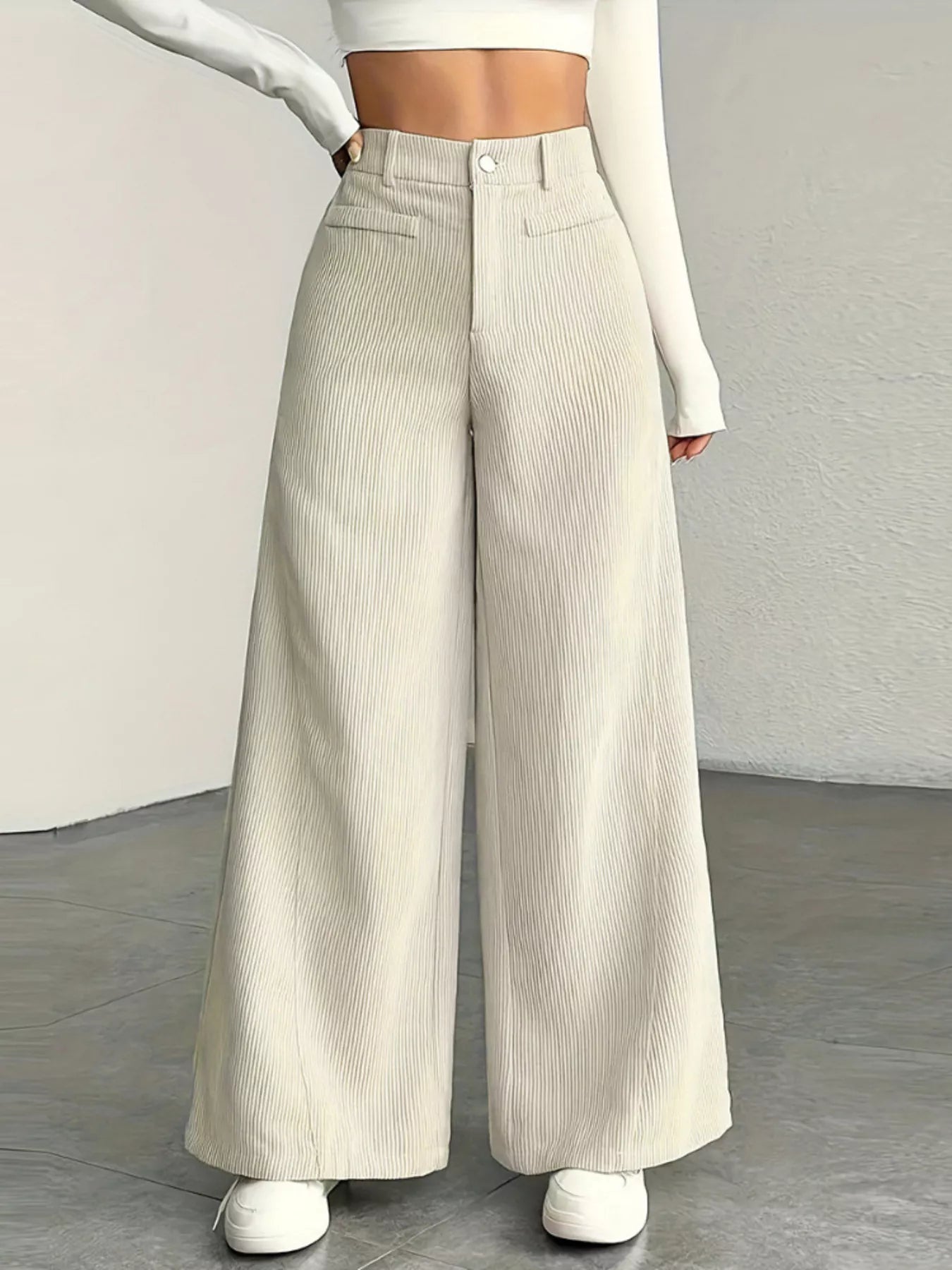 High Waist Corduroy Wide Leg Pants