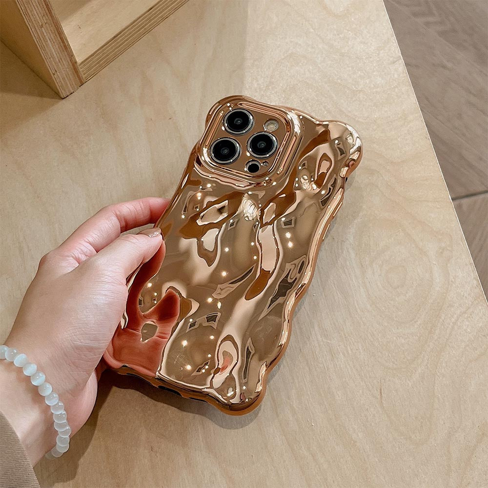 Minimalist Mirror Effect Wave Pleated iPhone Case | ZAKAPOP