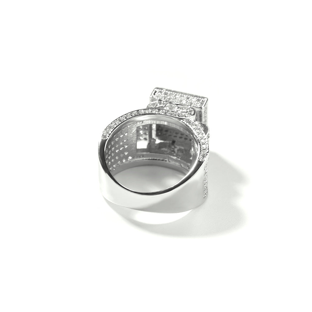 Hip-hop square diamond-encrusted couple ring
