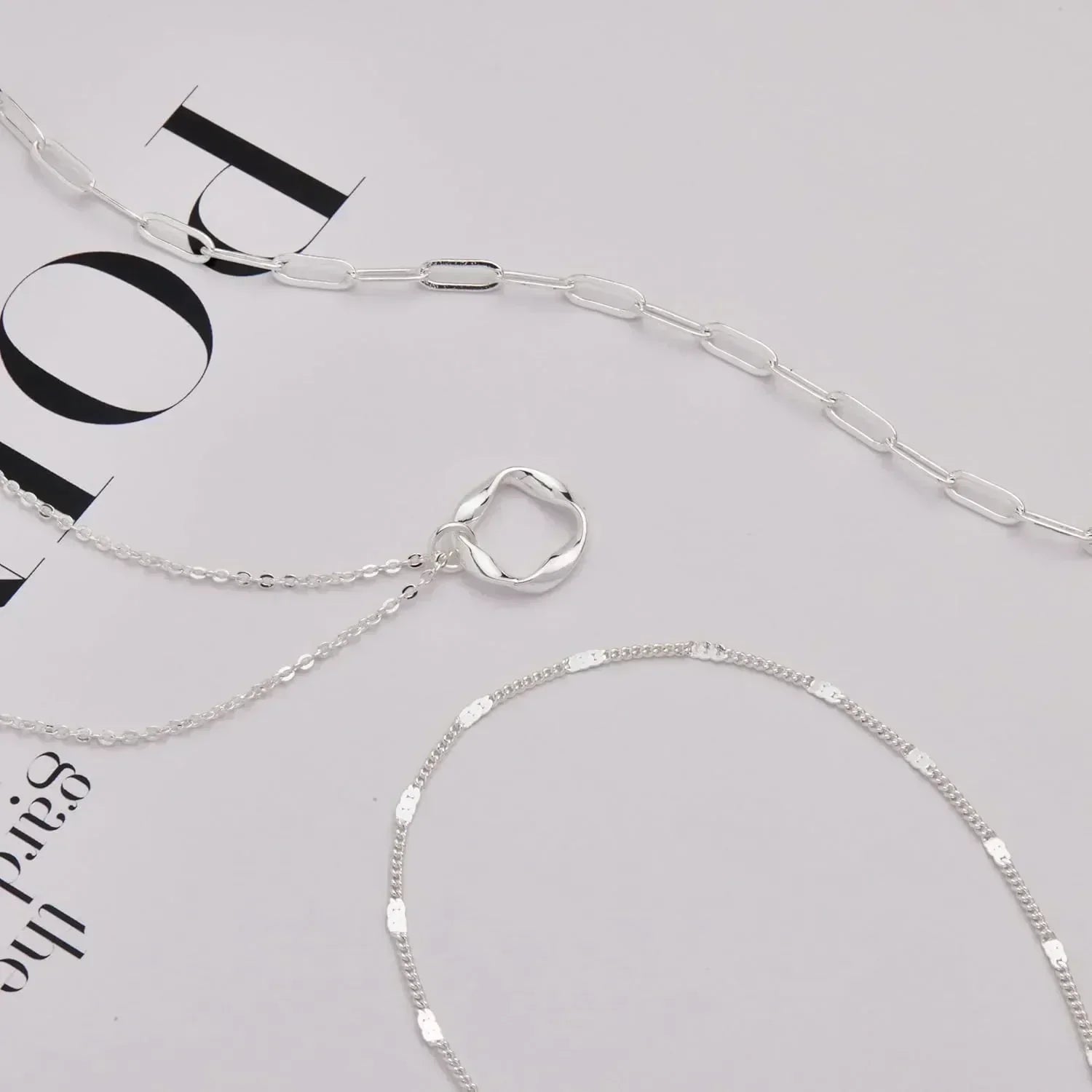 Layered Gold Necklaces for Women Stackable14K Gold Silver Plated Circle Paperclip Chain Pendant Choker Necklace Set For Woman