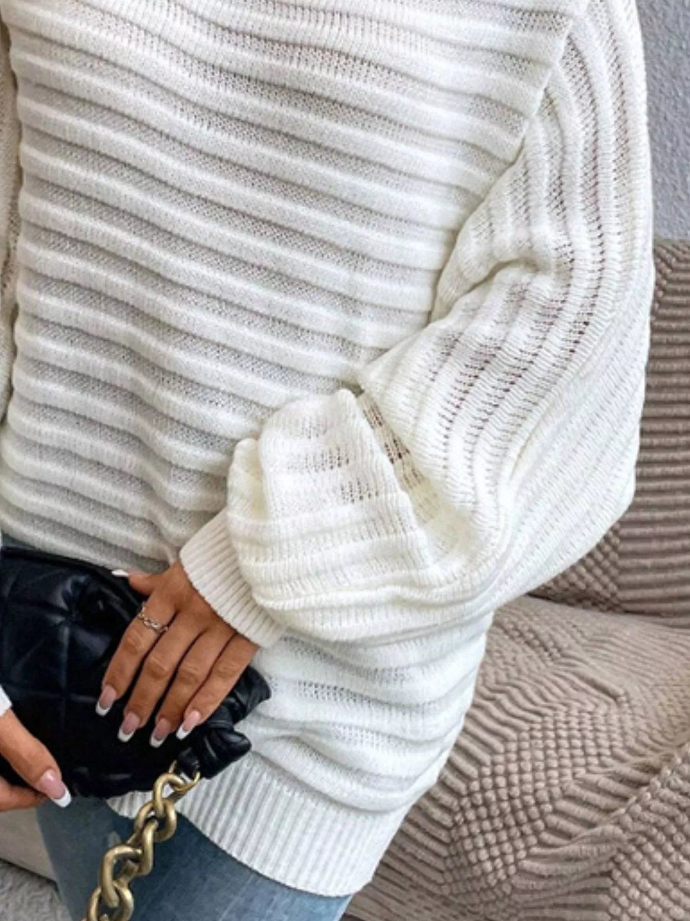 One Shoulder Ribbed Knit Sweater