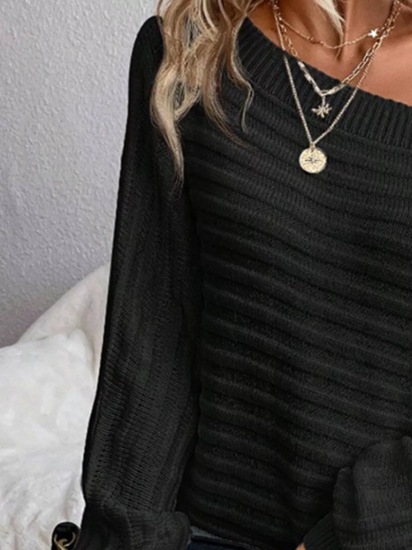 One Shoulder Ribbed Knit Sweater